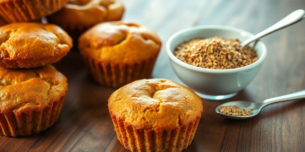 Baked goods with flaxseed for egg substitution in baking.