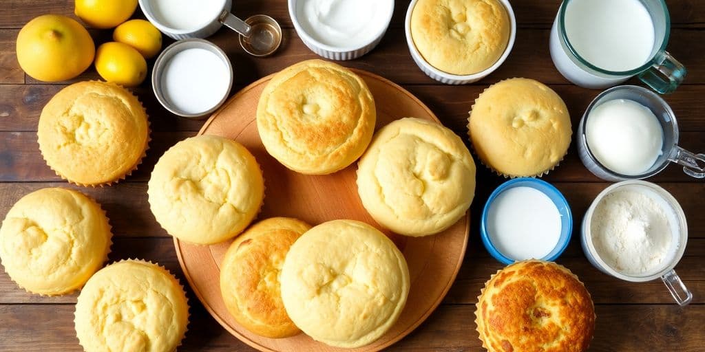 Fluffy baked goods with buttermilk substitutes on a table.