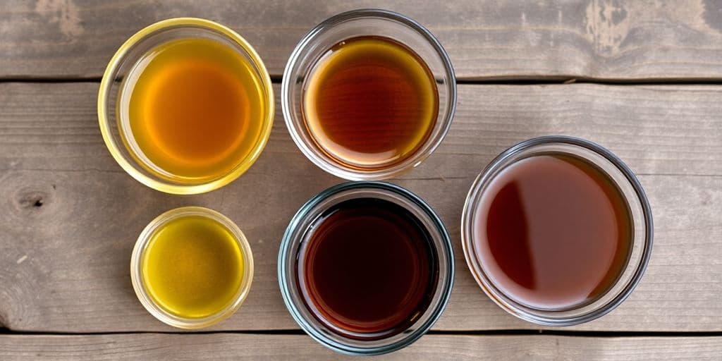 Various natural corn syrup substitutes in bowls.