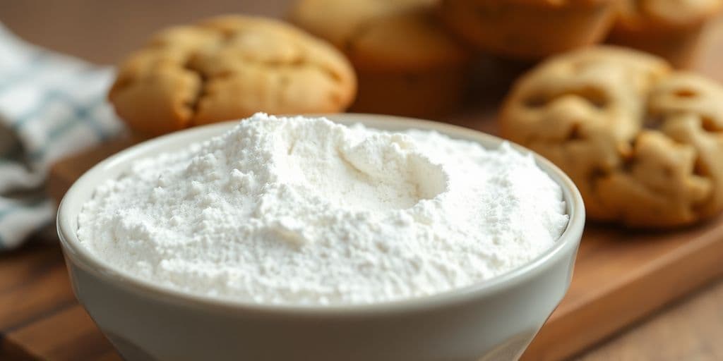 Gluten-free flour next to baked goods.