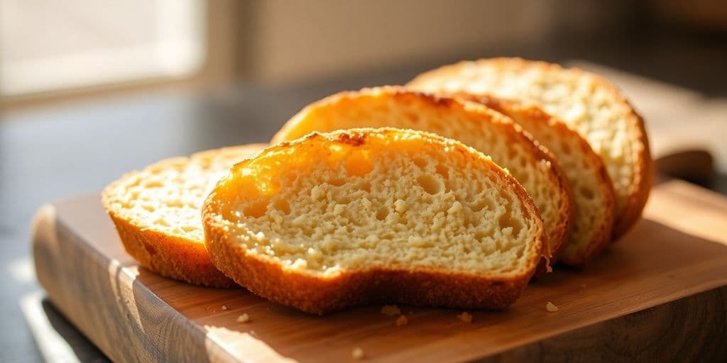 Gluten-free bread slices on cutting board.