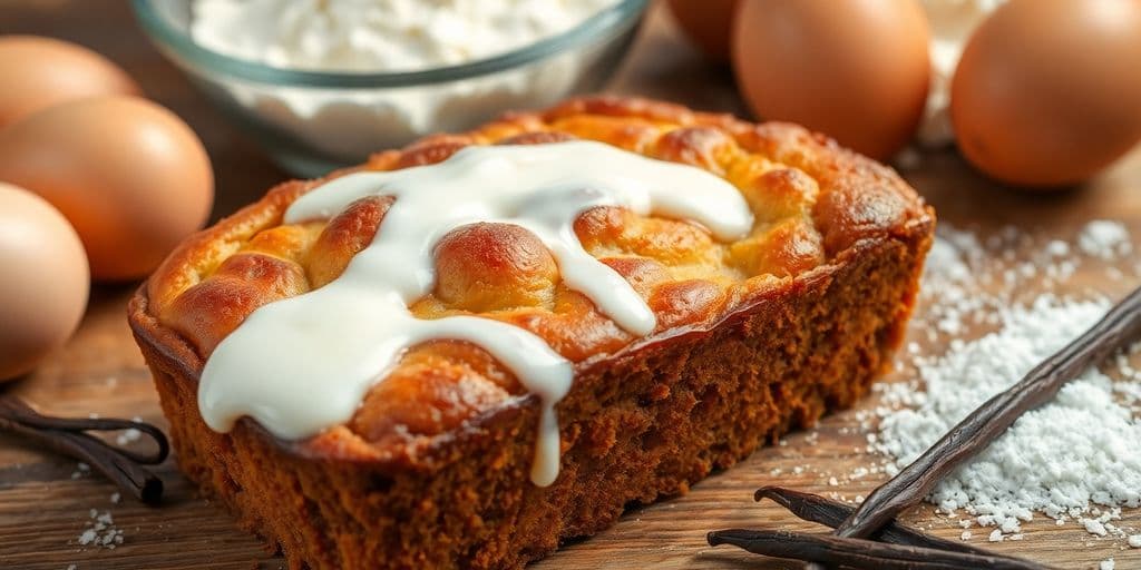 Creamy baked good with half and half toppings.