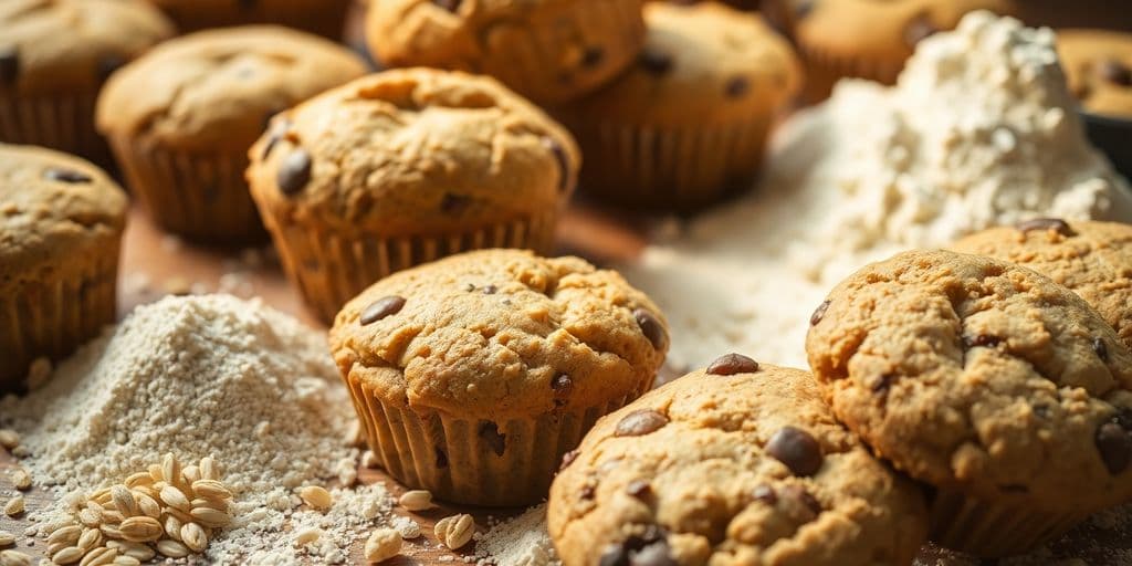 Baked goods with gluten-free binding agents.
