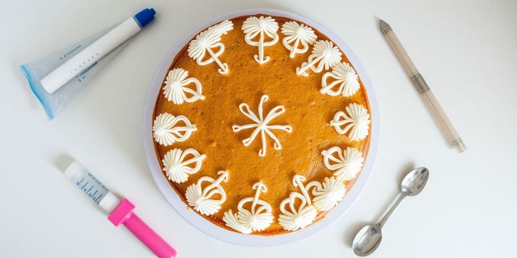 Cake with household items for decorating.